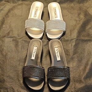 Pair of Nina Sparkle Mule Sandals - Silver and Black